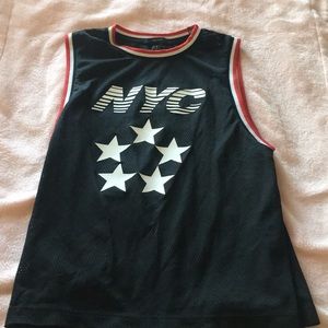A red black and white NYC jersey